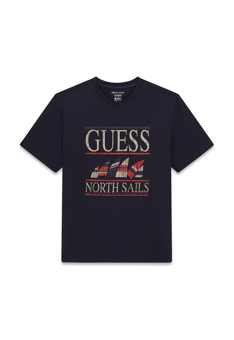 GUESS Tricou cu decolteu la baza gatului North Sails - Rosu/Bej deschis/Bleumarin