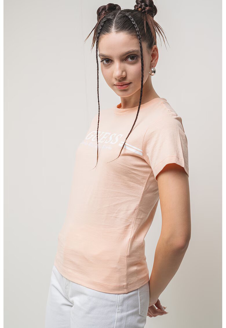 GUESS Tricou cu decolteu la baza gatului - pentru fitness - Piersica