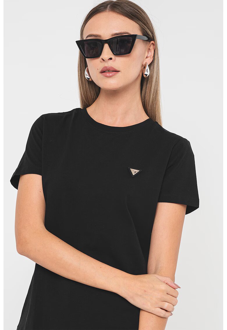 GUESS Tricou cu decolteu la baza gatului si aplicatie logo discreta - Negru