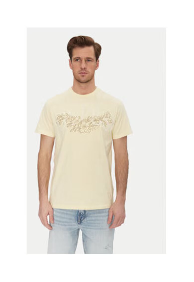 GUESS Tricou cu decolteu la baza gatului si imprimeu floral