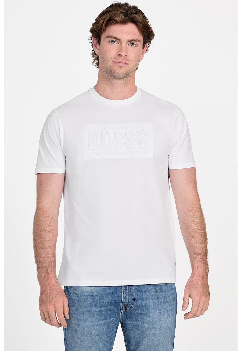GUESS Tricou cu decolteu la baza gatului si imprimeu logo