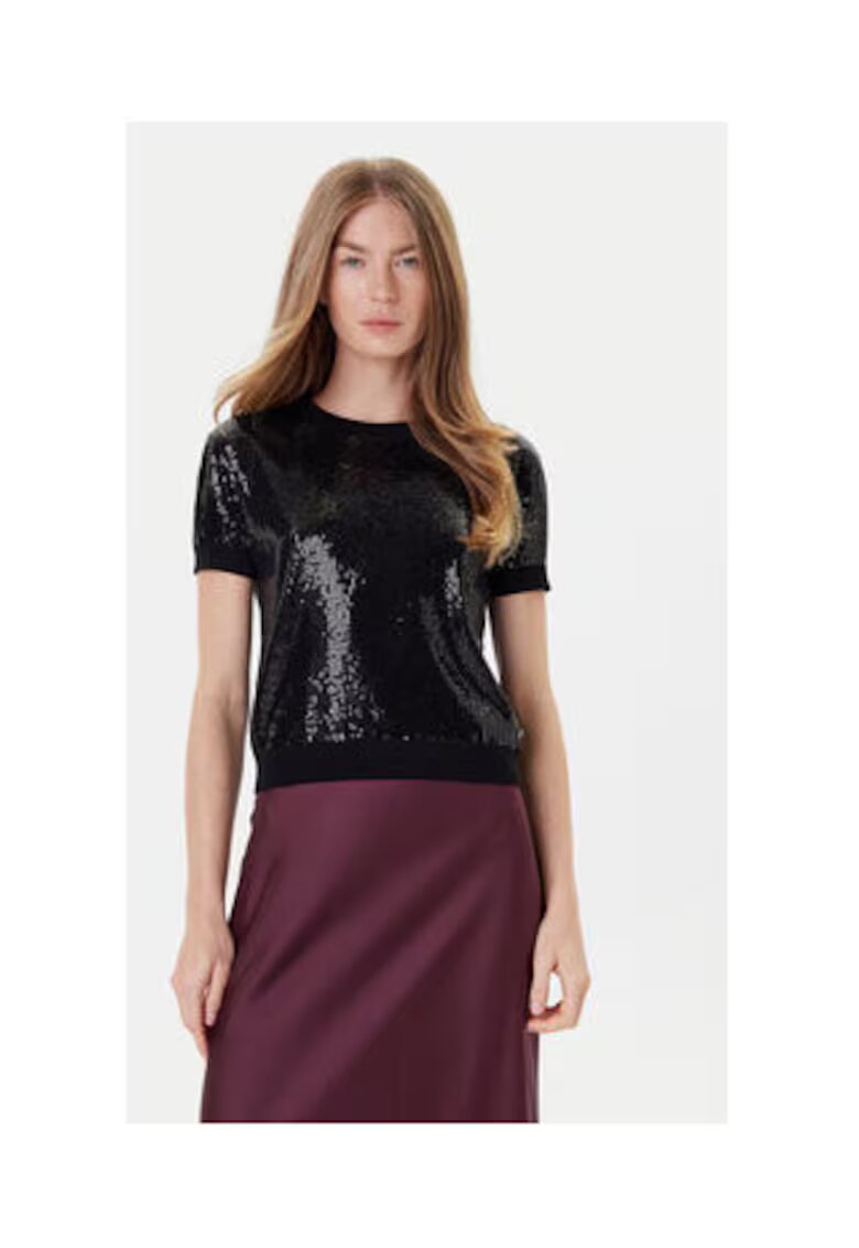 GUESS Tricou cu decolteu la baza gatului si imprimeu uni