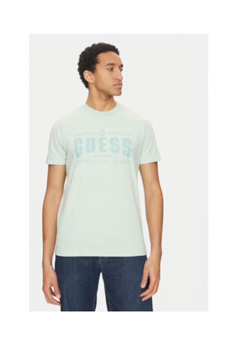 GUESS Tricou cu decolteu la baza gatului si logo