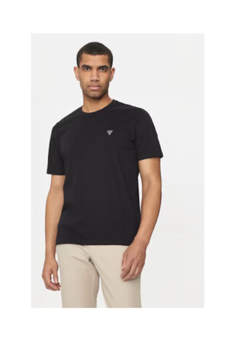 GUESS Tricou cu decolteu la baza gatului si logo discret