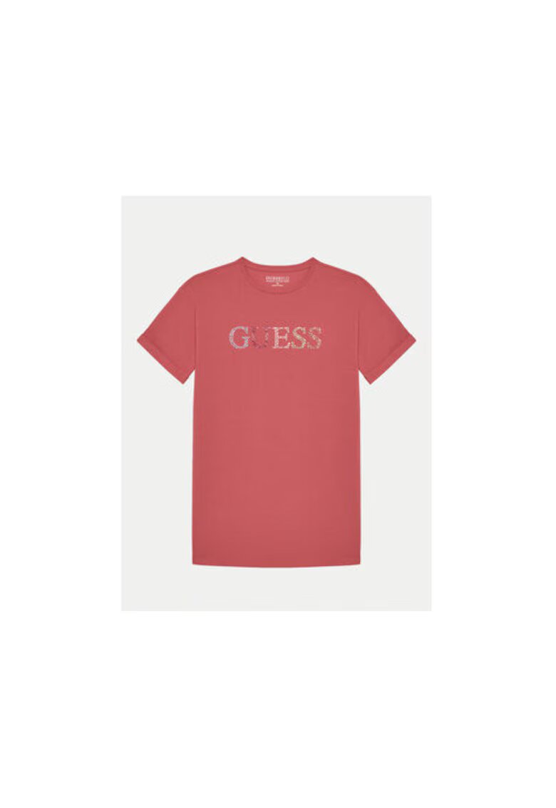 GUESS Tricou cu decolteu la baza gatului si model logo