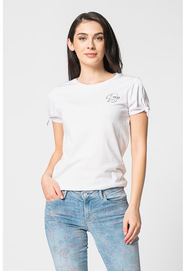GUESS Tricou cu decolteu la baza gatului si prindere la maneci - Alb