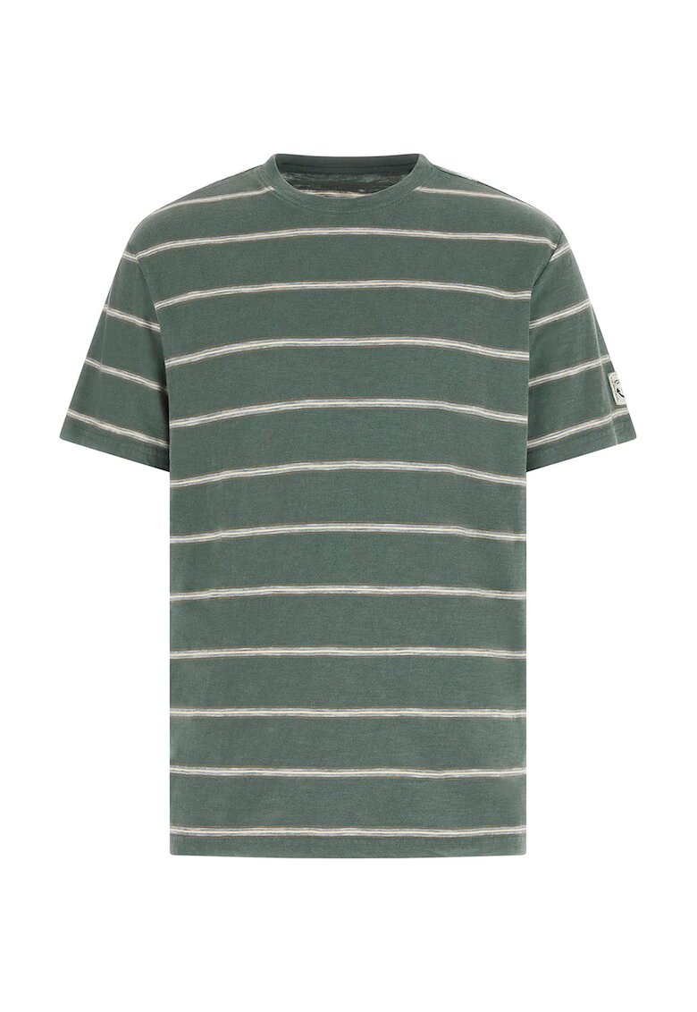 GUESS Tricou cu dungi si decolteu la baza gatului - Maro/Verde inchis/Bej