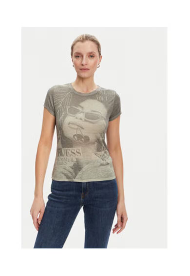 GUESS Tricou cu imprimeu grafic si aspect decolorat