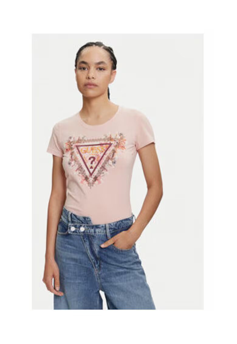 GUESS Tricou cu imprimeu logo din amestec de bumbac organic