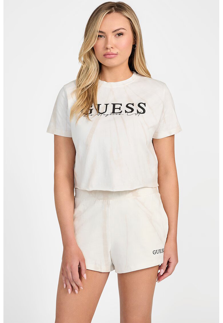 GUESS Tricou cu imprimeu logo - Negru stins/Alb murdar