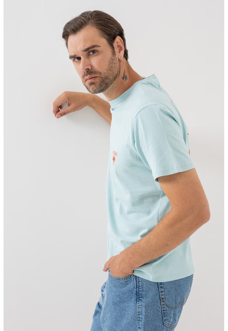 GUESS Tricou cu imprimeu logo pe partea din spate - Portocaliu/Albastru aquamarin