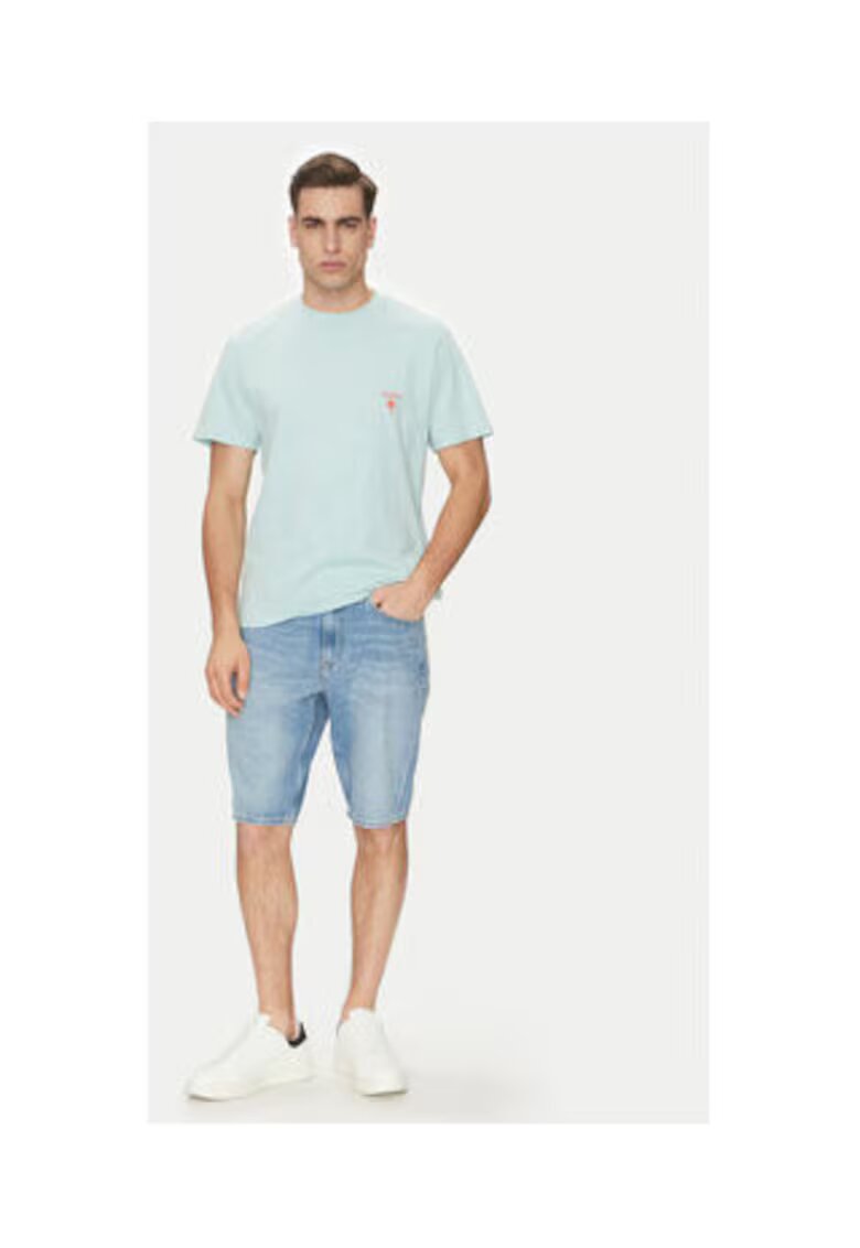 GUESS Tricou cu imprimeu pe partea din spate - albastru glaciar