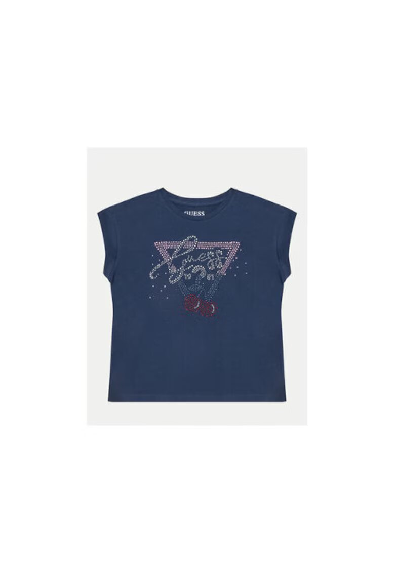 GUESS Tricou cu logo din strasuri si decolteu la baza gatului