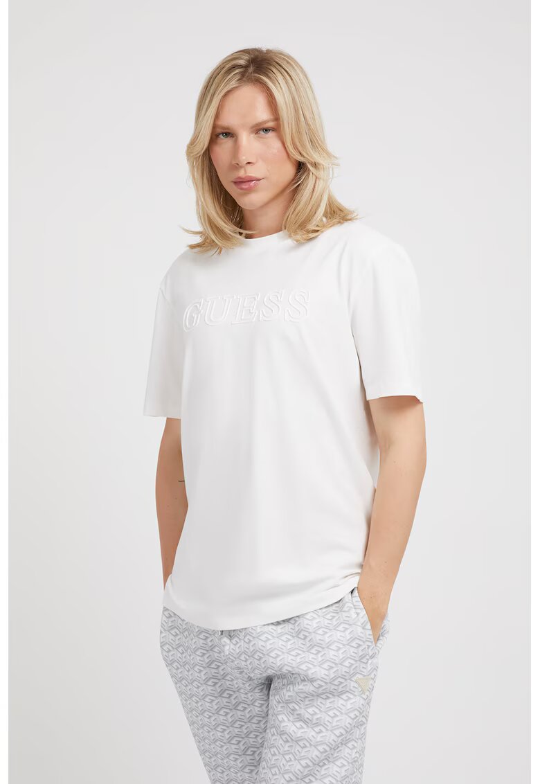 GUESS Tricou cu logo in relief - Alb