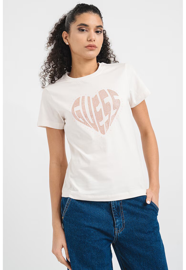 GUESS Tricou cu logo pentru fitness - Alb murdar