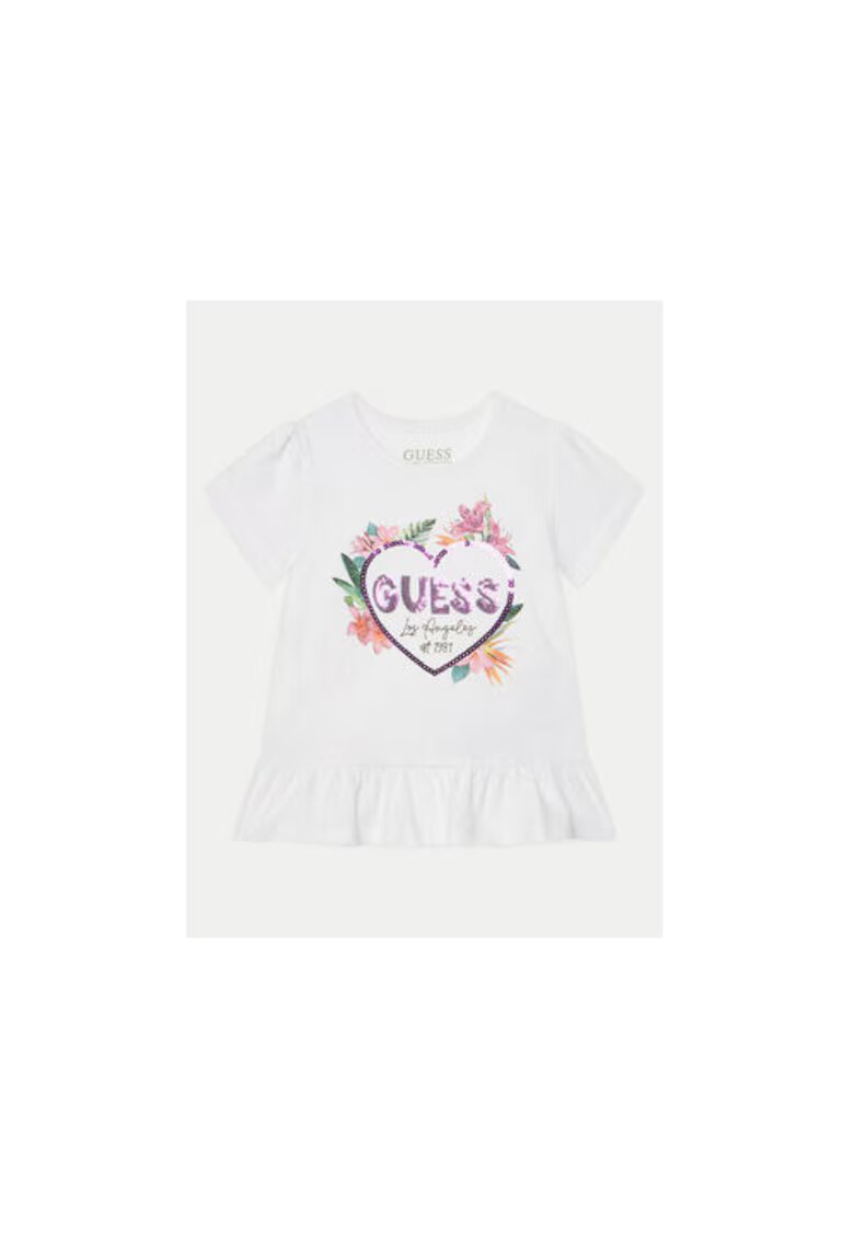 GUESS Tricou cu logo printat din amestec de bumbac