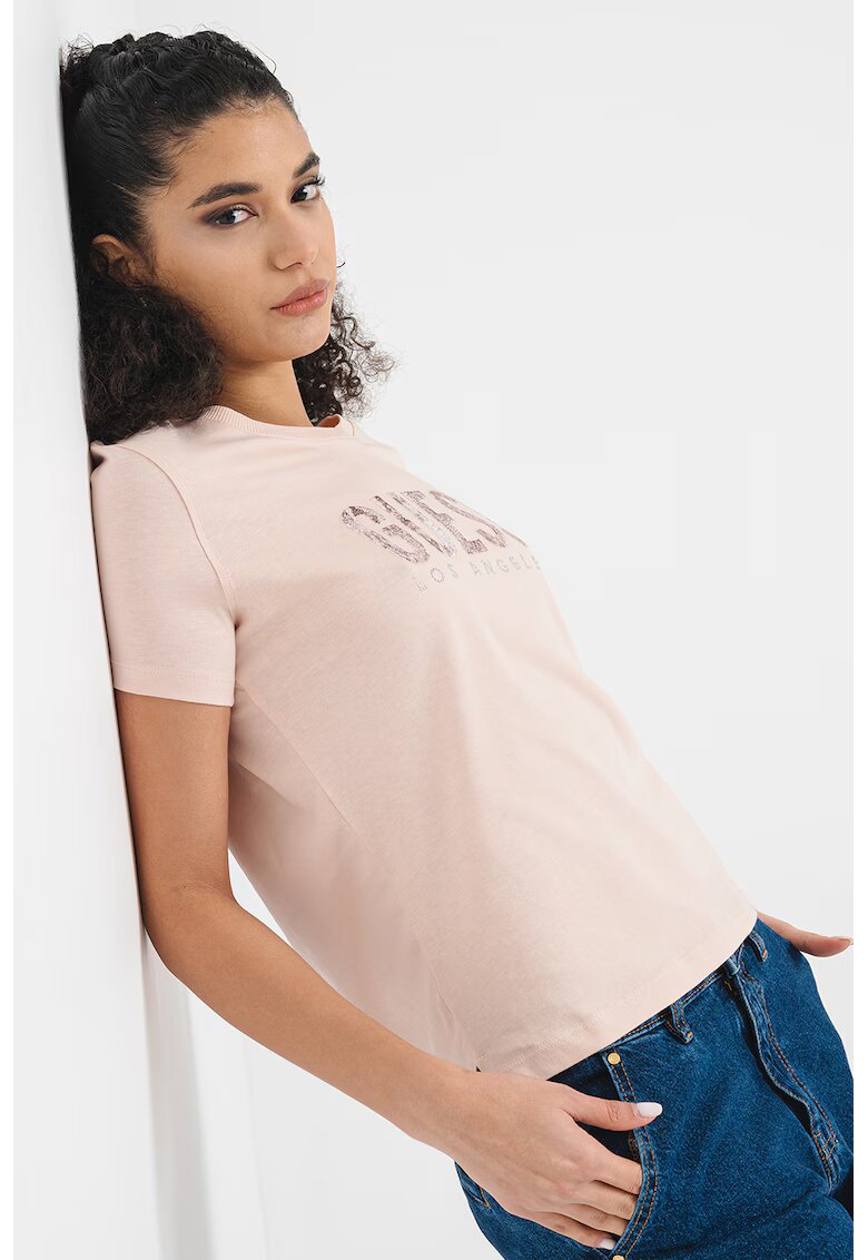 GUESS Tricou cu logo - Roz pal