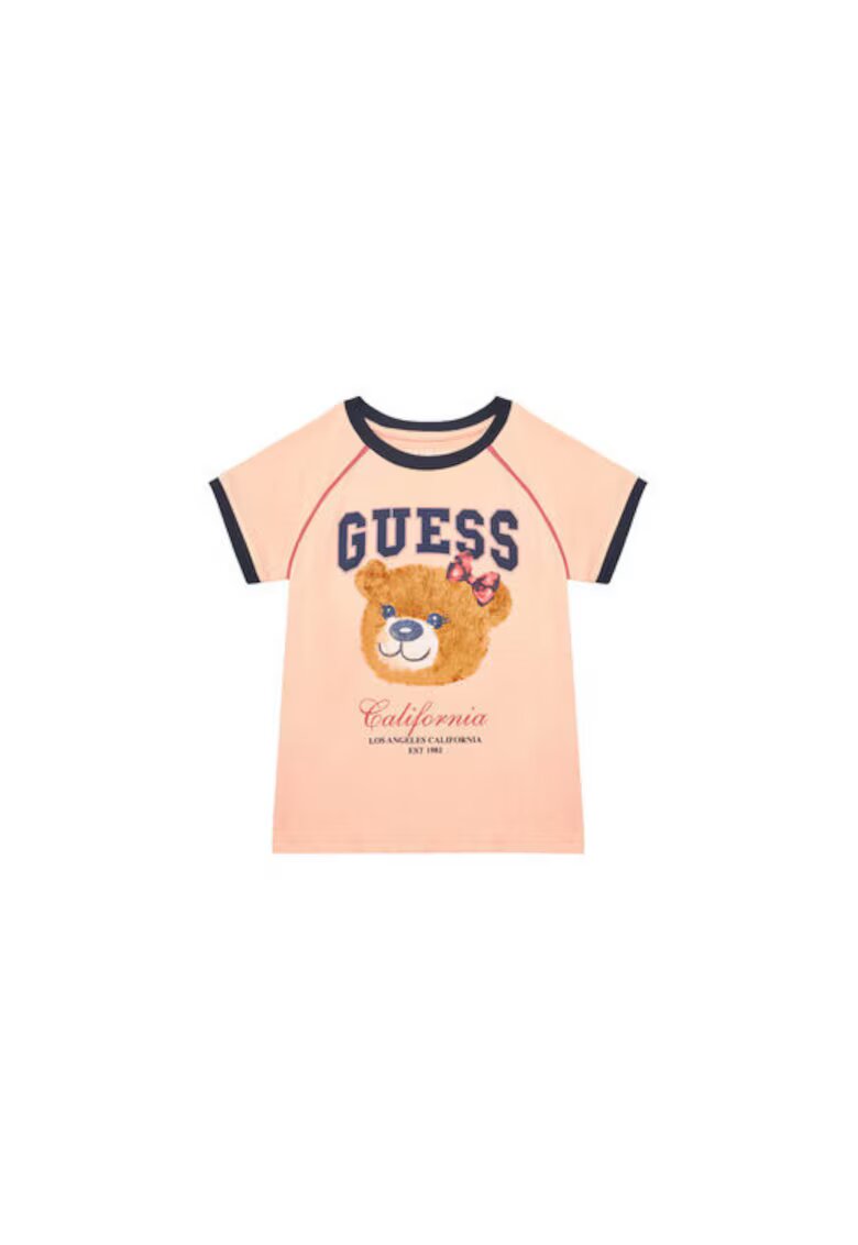 GUESS Tricou cu margini contrastante si imprimeu urs