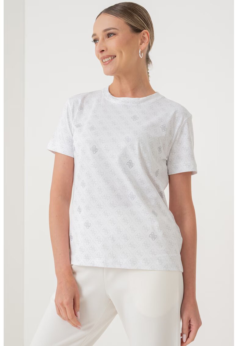 GUESS Tricou cu model monograma - Alb/Gri deschis/Argintiu