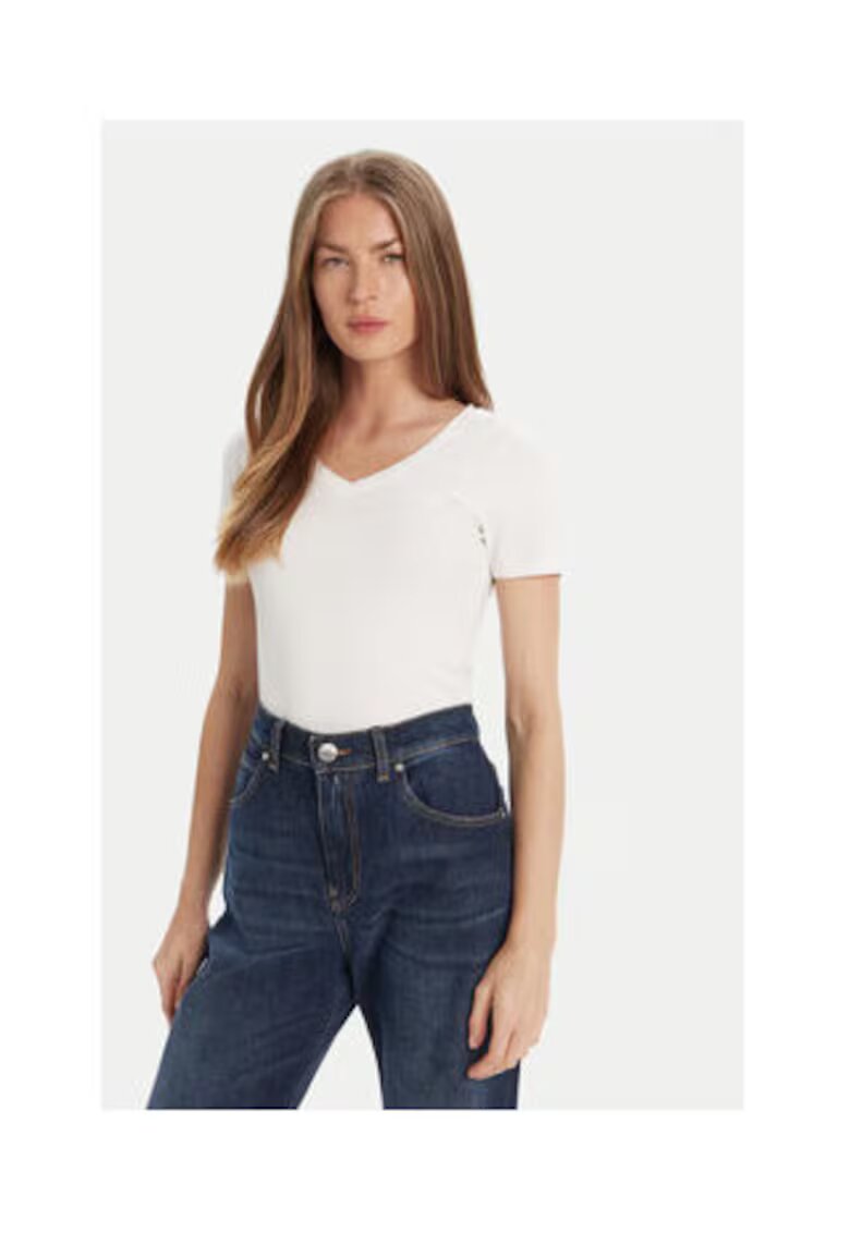 GUESS Tricou cu model uni si decolteu in V