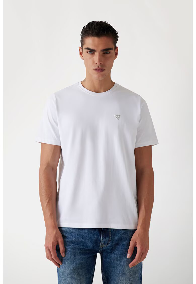 GUESS Tricou de bumbac cu decolteu la baza gatului - Alb optic