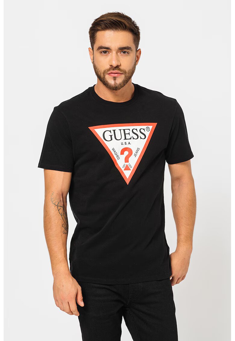 GUESS Tricou de bumbac cu imprimeu logo - Negru