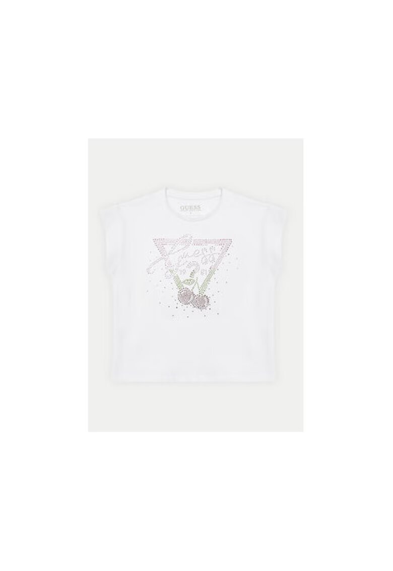 GUESS Tricou din amescet de bumbac cu model logo si decolteu la baza gatului