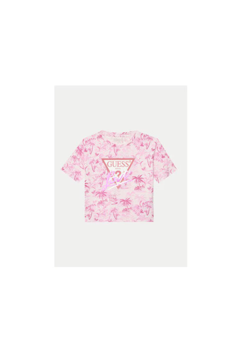 GUESS Tricou din amestec de bumbac cu imprimeu tropical si logo