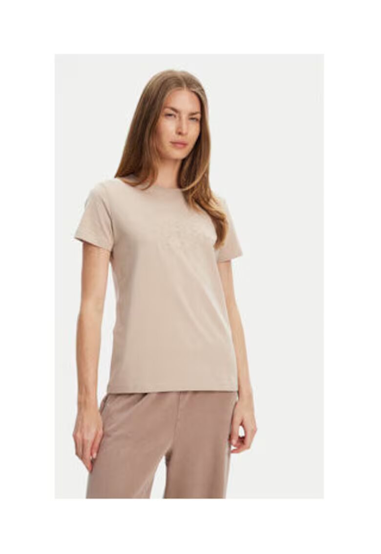 GUESS Tricou din amestec de bumbac cu model uni si maneci scurte