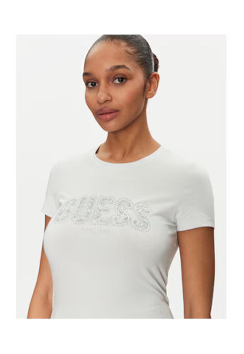 GUESS Tricou din amestec de bumbac organic cu decolteu la baza gatului -
