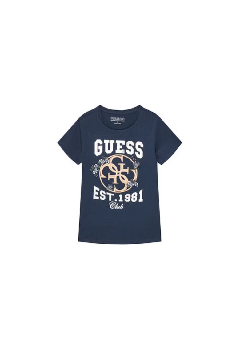 GUESS Tricou din amestec de bumbac organic cu decolteu la baza gatului