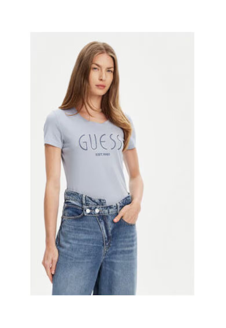GUESS Tricou din amestec de bumbac organic cu imprimeu logo pe piept