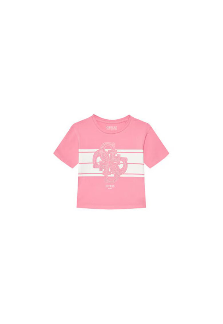GUESS Tricou din amestec de bumbac organic cu logo din strasuri - Roz