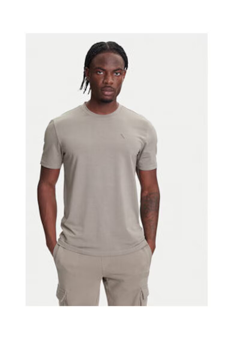 GUESS Tricou din amestec de bumbac si modal cu decolteu la baza gatului -