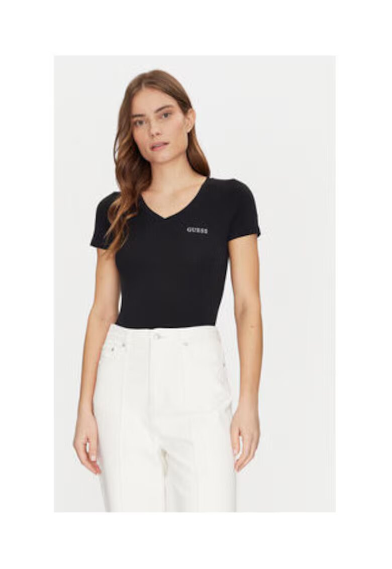 GUESS Tricou din amestec de modal cu decolteu la baza gatului