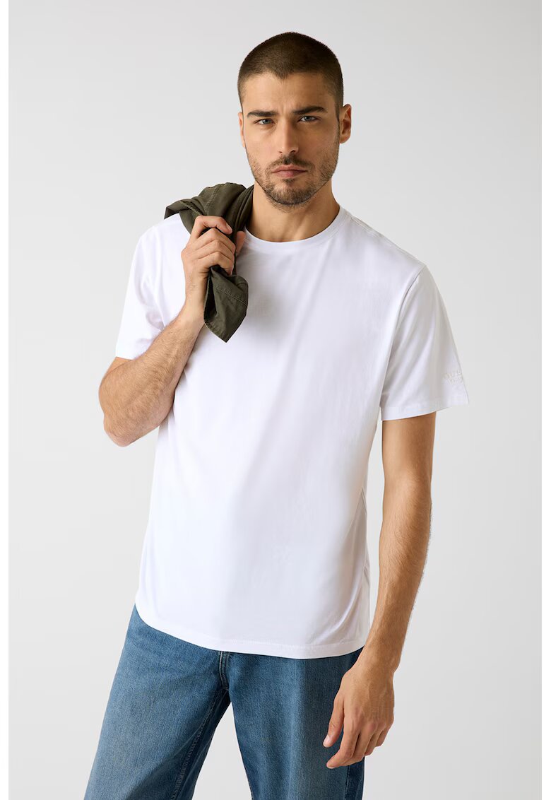 GUESS Tricou din amestec de modal cu decolteu la baza gatului - Alb