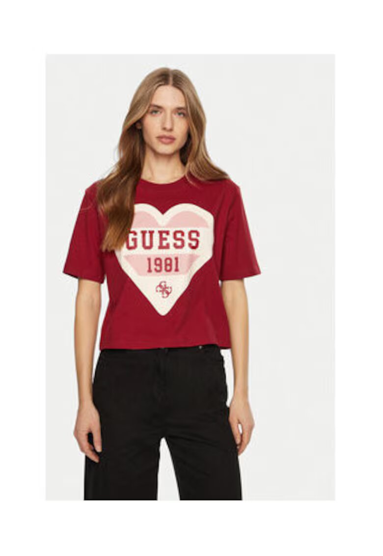 GUESS Tricou din bumbac cu decolteu la baza gatului