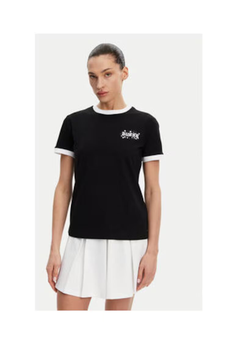 GUESS Tricou din bumbac cu guler contrastant