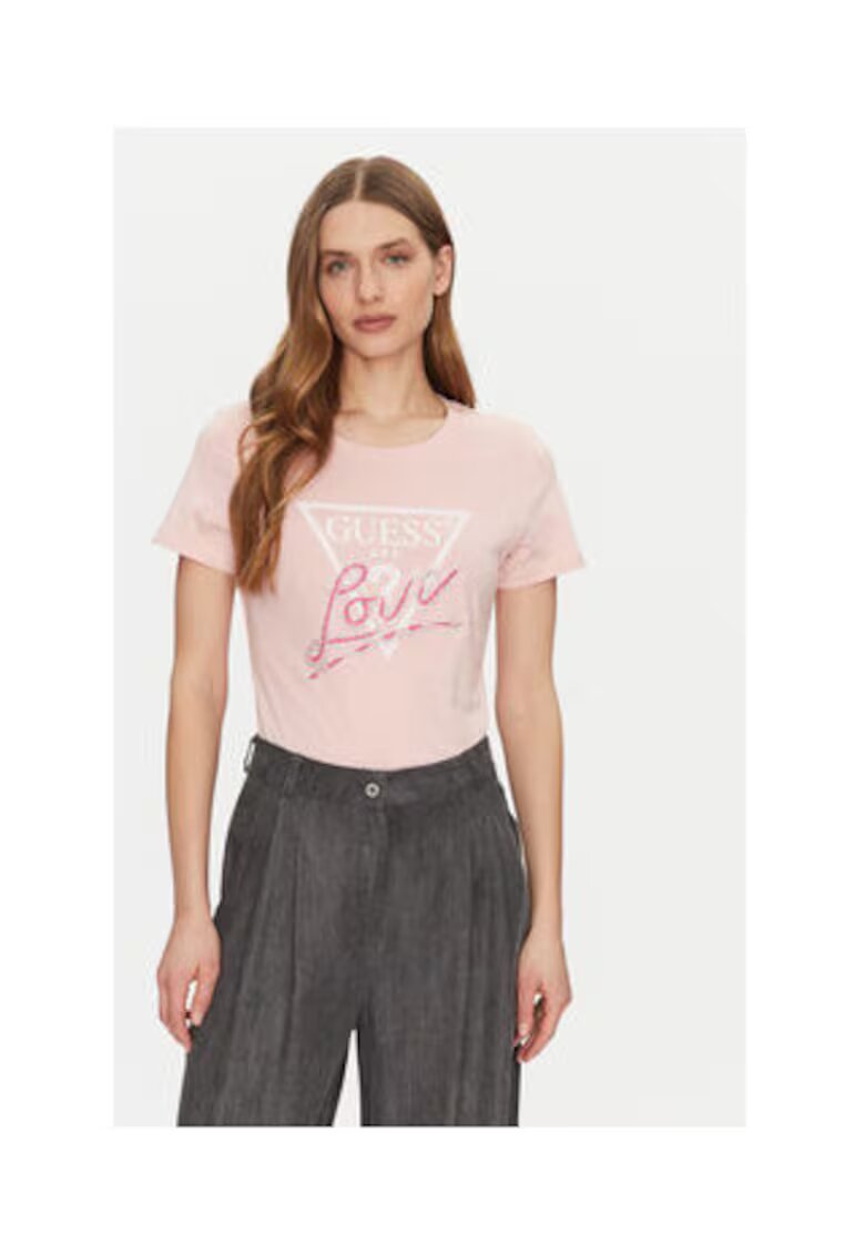 GUESS Tricou din bumbac cu imprimeu logo Love Triangle