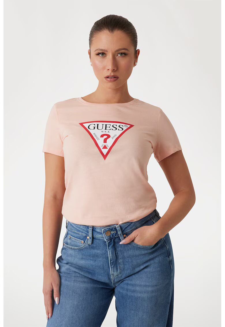 GUESS Tricou din bumbac cu imprimeu logo - Piersica
