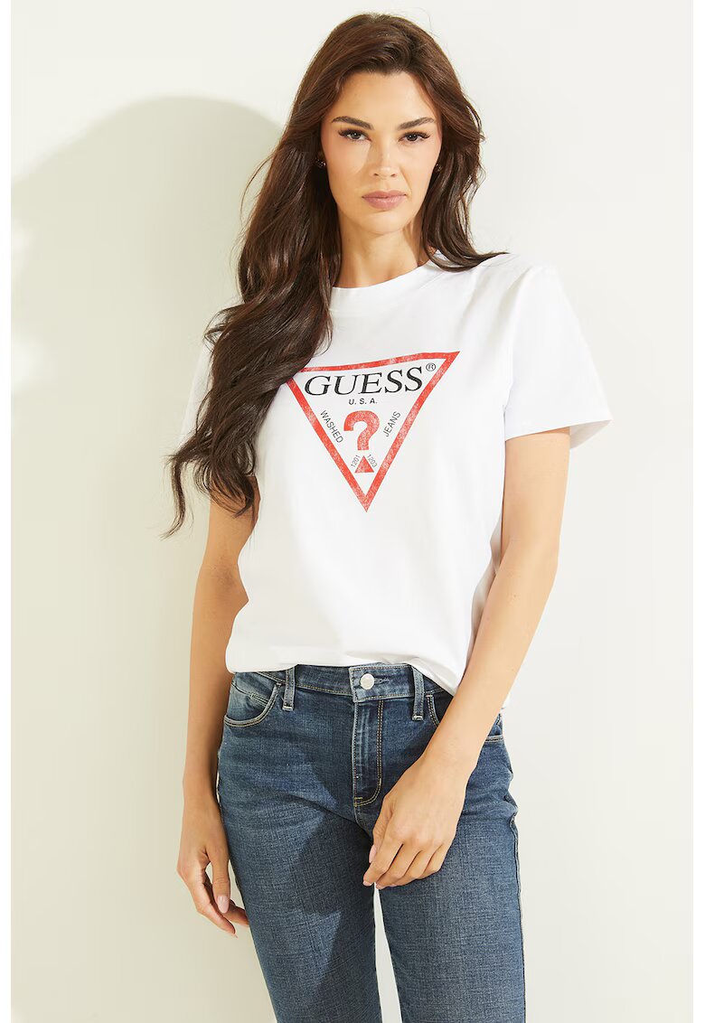 GUESS Tricou din bumbac cu imprimeu logo - Rosu/Alb/Negru