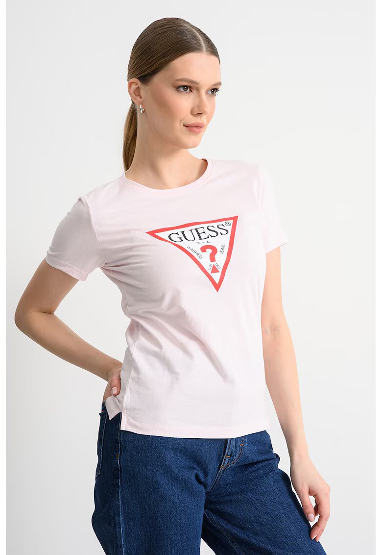 GUESS Tricou din bumbac cu imprimeu logo - Rosu/Alb/Roz pastel