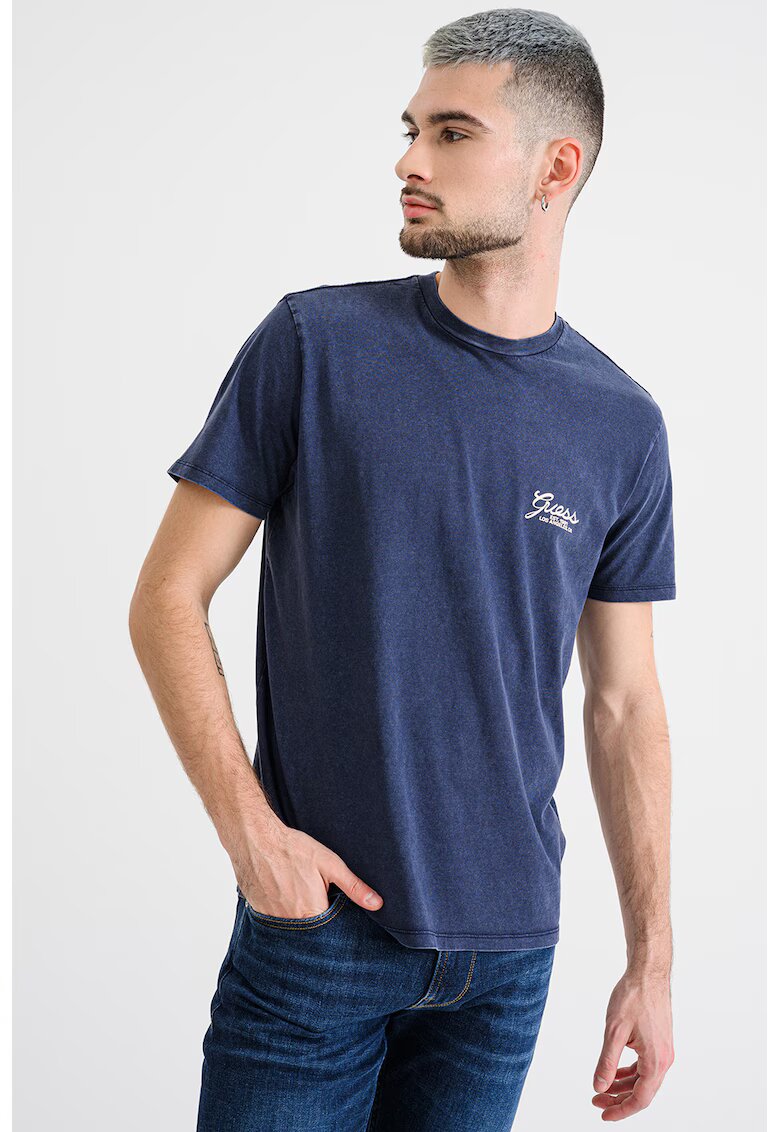 GUESS Tricou din bumbac cu logo pe partea din spate - Albastru indigo