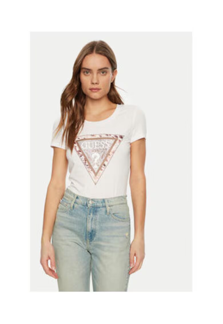 GUESS Tricou Din Bumbac Cu Logo Si Paiete