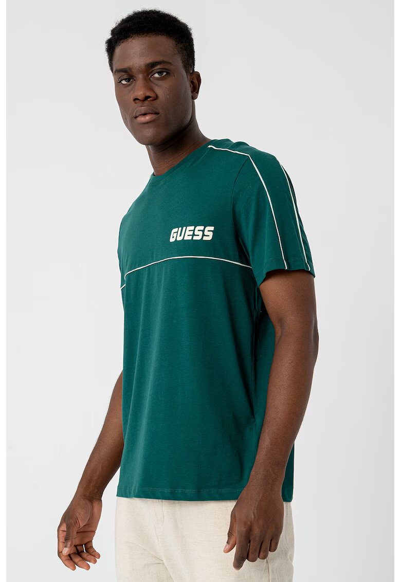 GUESS Tricou din bumbac cu logo - Verde pal/Verde englez