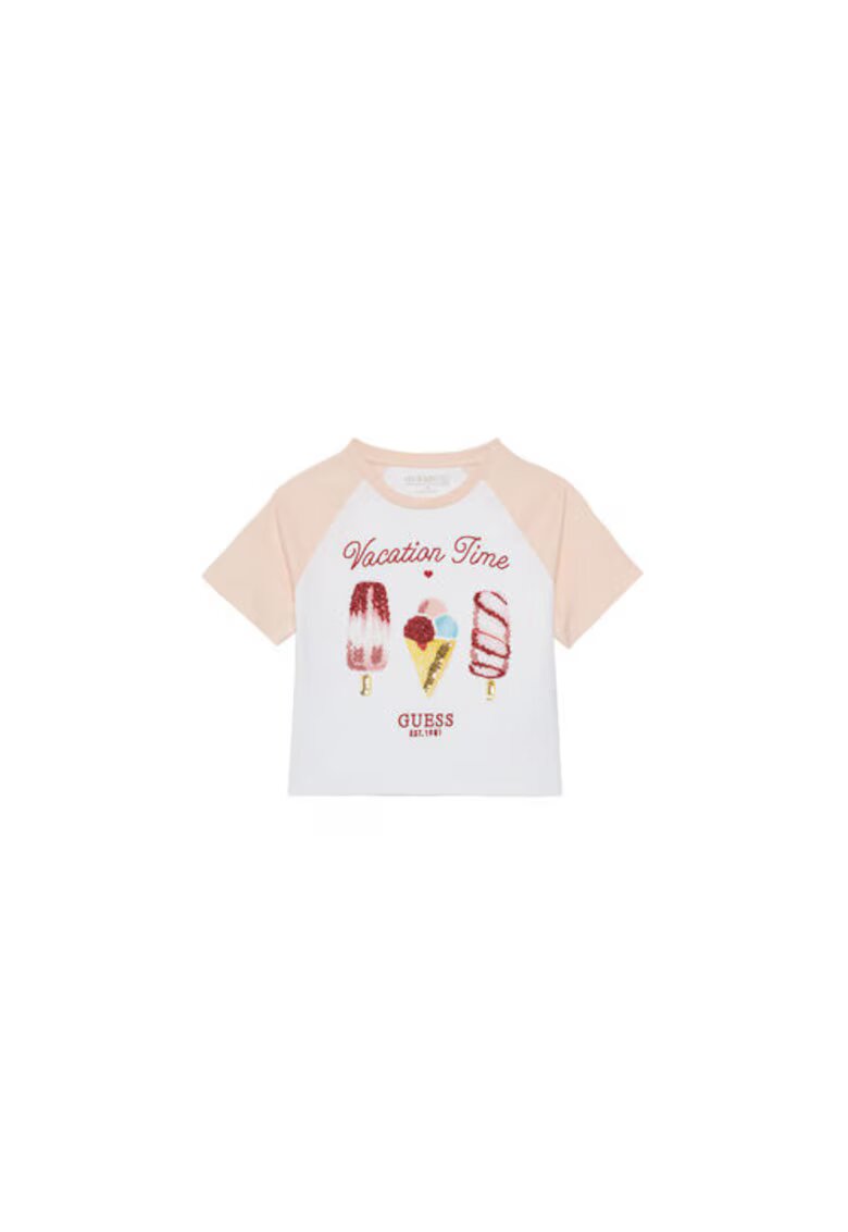 GUESS Tricou din bumbac cu maneci raglan
