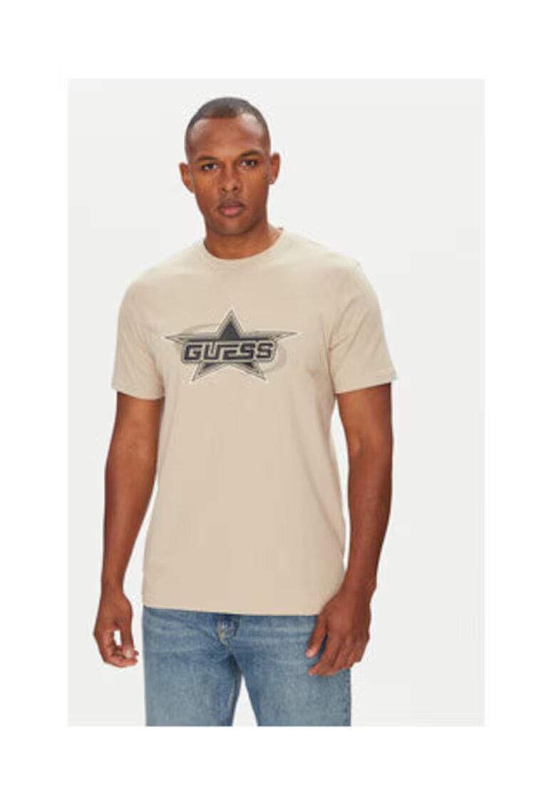 GUESS Tricou din bumbac cu maneci scurte si imprimeu