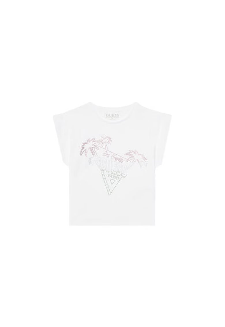 GUESS Tricou din bumbac organic cu decolteu rotund si logo