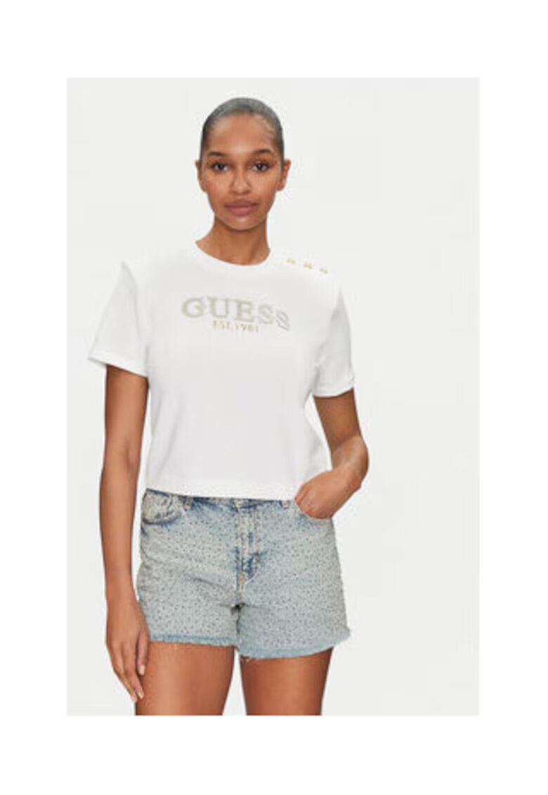 GUESS Tricou din bumbac organic cu imprimeu logo pe piept