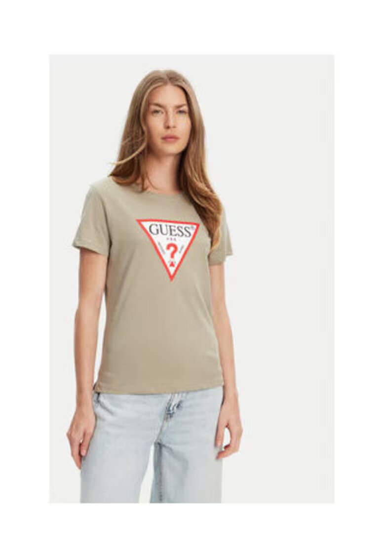 GUESS Tricou din bumbac organic cu logo pe partea din fata si maneci scurte